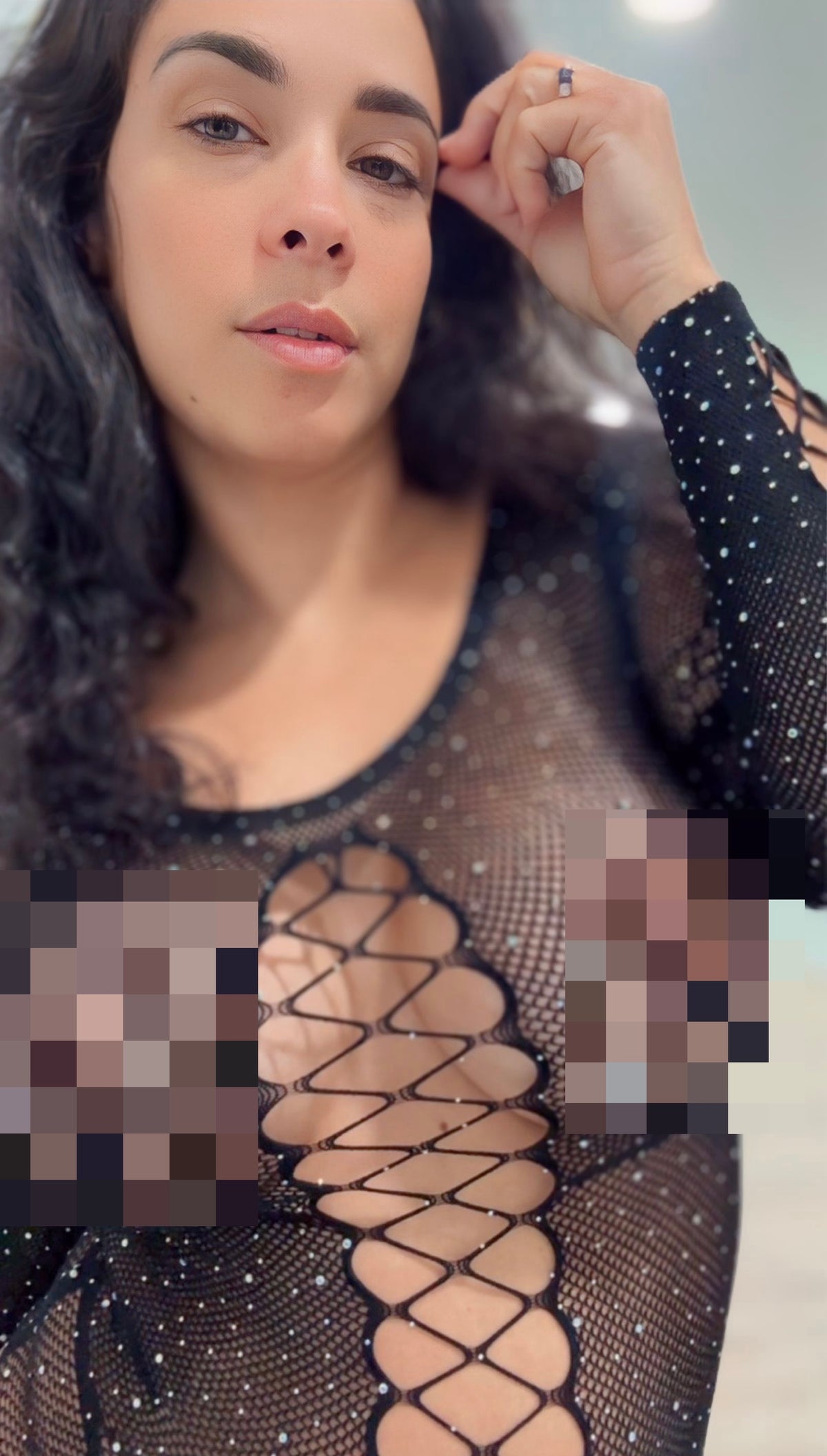Black Sheer Bodysuit with Sparkles and Floral Design