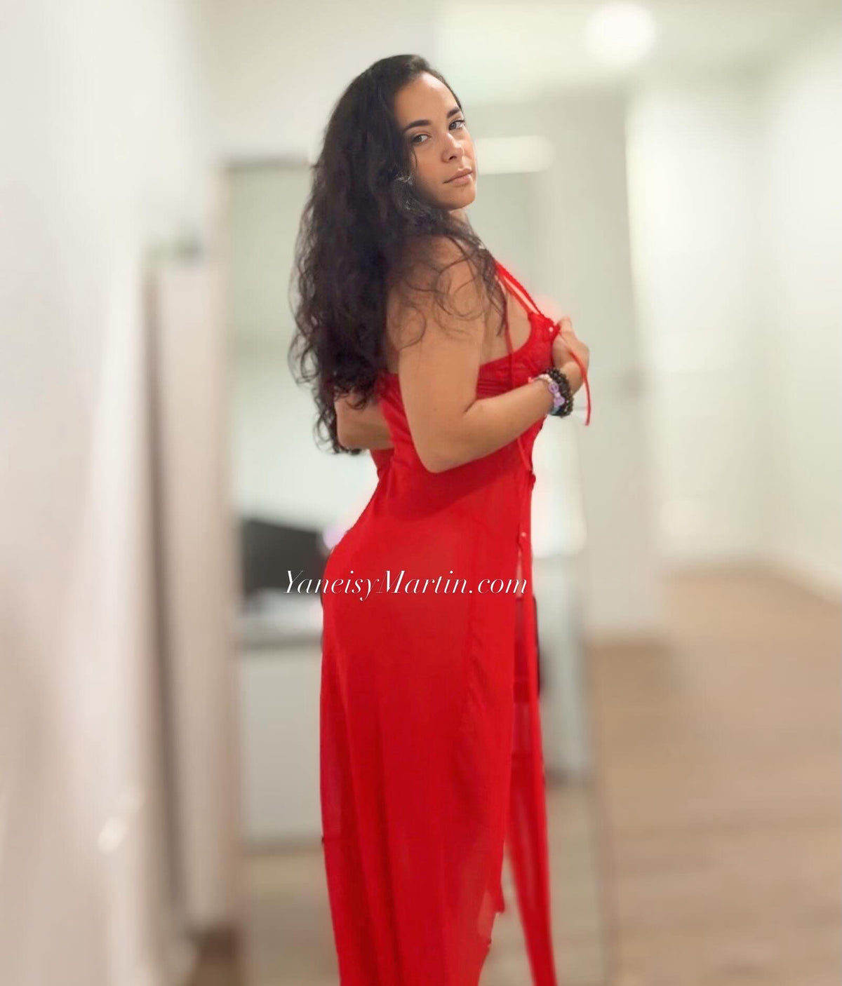 Red Lace Lingerie Dress with Side Slits